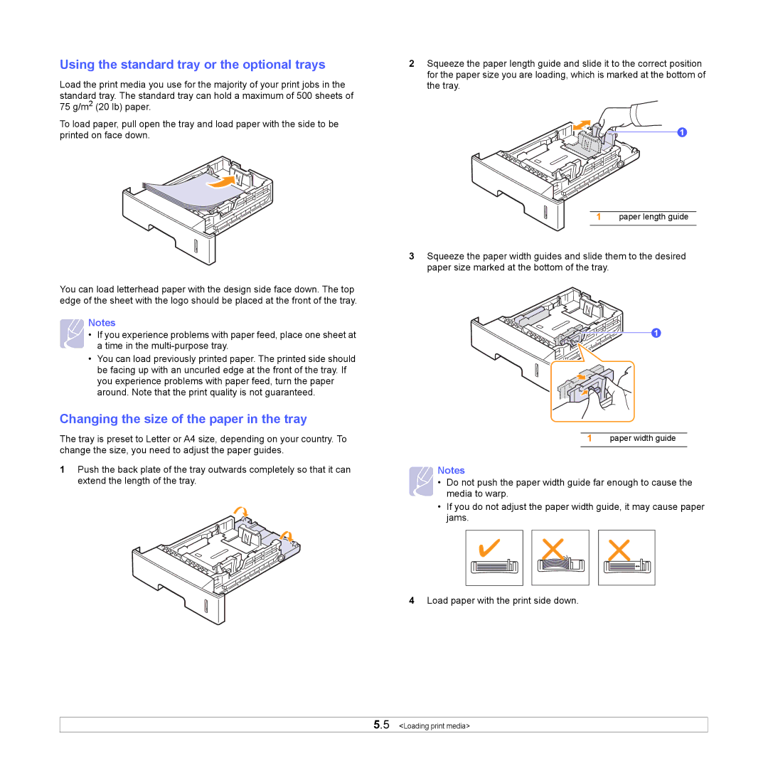 Samsung ML-4050ND manual Using the standard tray or the optional trays, Changing the size of the paper in the tray 