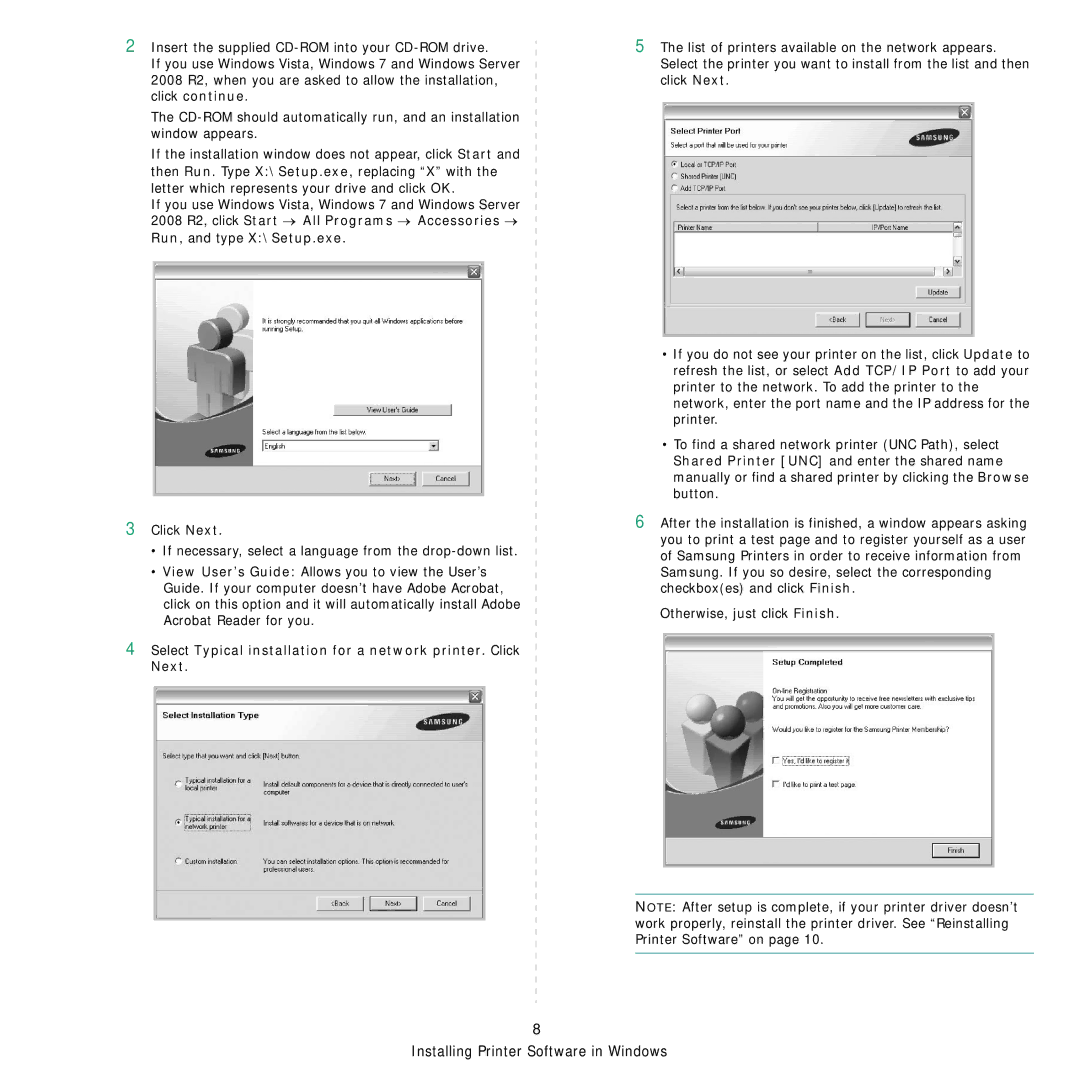 Samsung ML-4050ND manual Installing Printer Software in Windows 