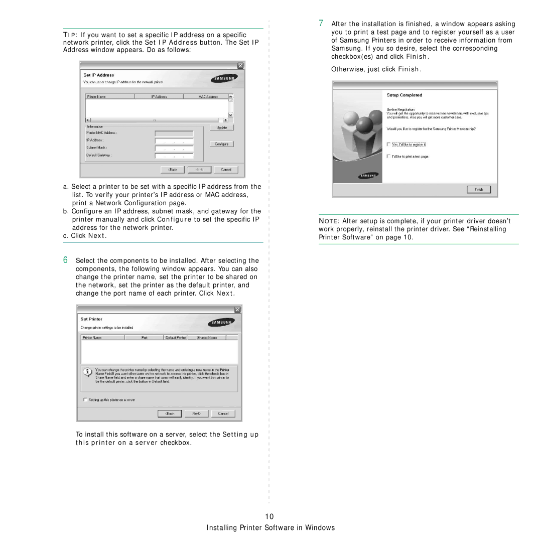 Samsung ML-4050ND manual Installing Printer Software in Windows 