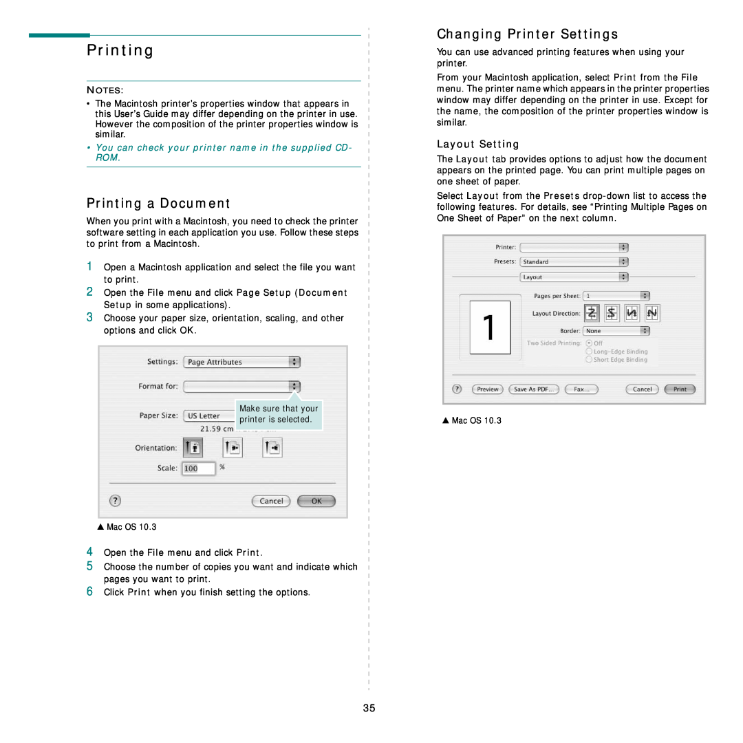 Samsung ML-4050ND manual Printing a Document, Changing Printer Settings, Layout Setting 