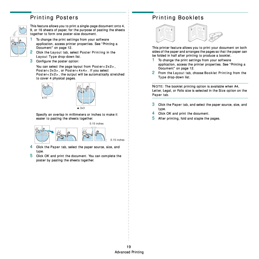 Samsung ML-4050ND manual Printing Posters, Printing Booklets, Paper tab 