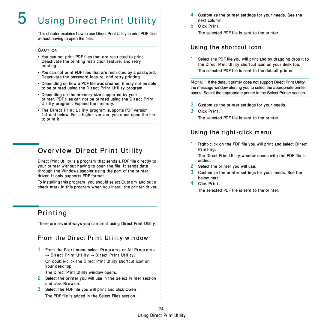 Samsung ML-4050ND manual Using Direct Print Utility, Overview Direct Print Utility, Printing 