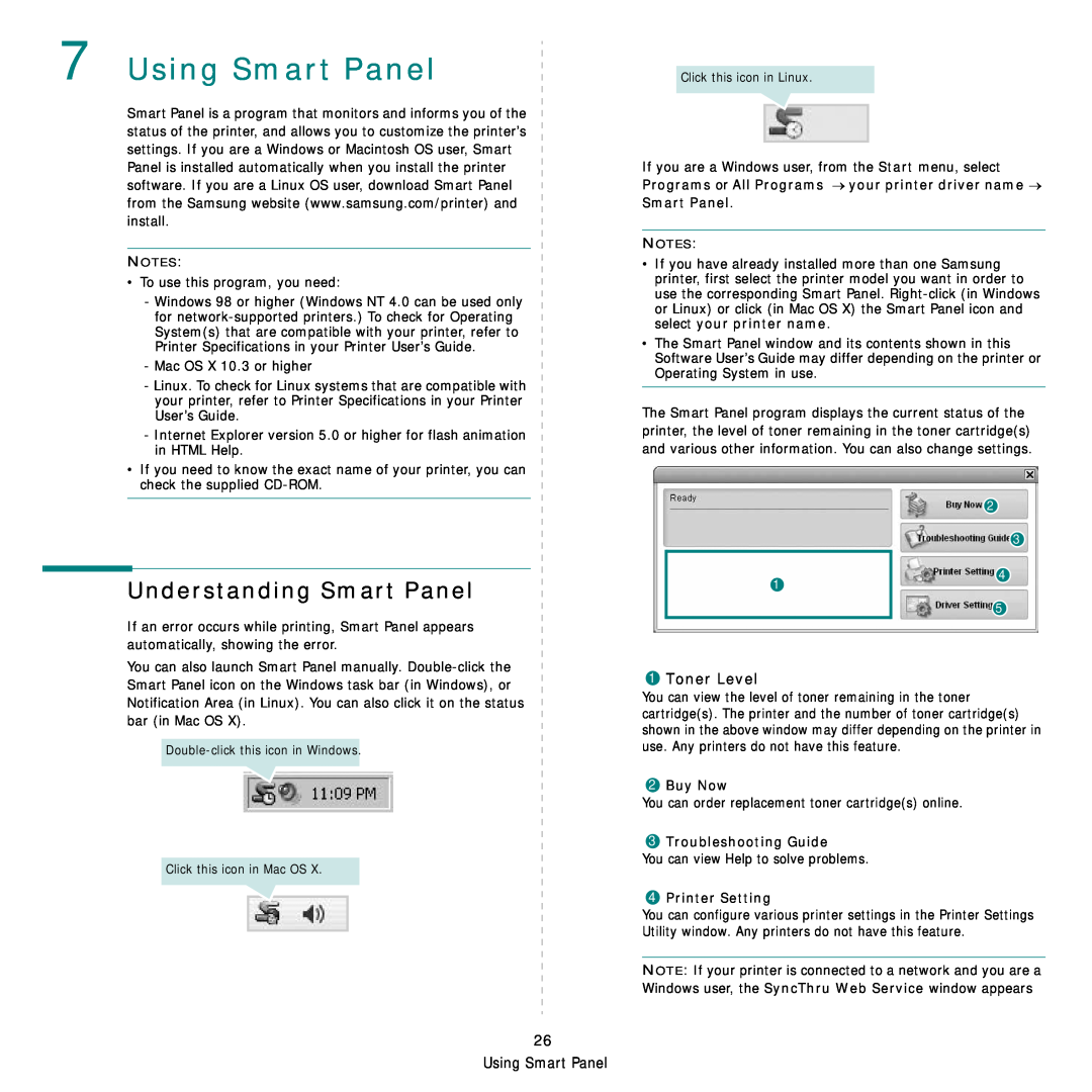 Samsung ML-4050ND manual Using Smart Panel, Understanding Smart Panel, Toner Level, Buy Now, Troubleshooting Guide 