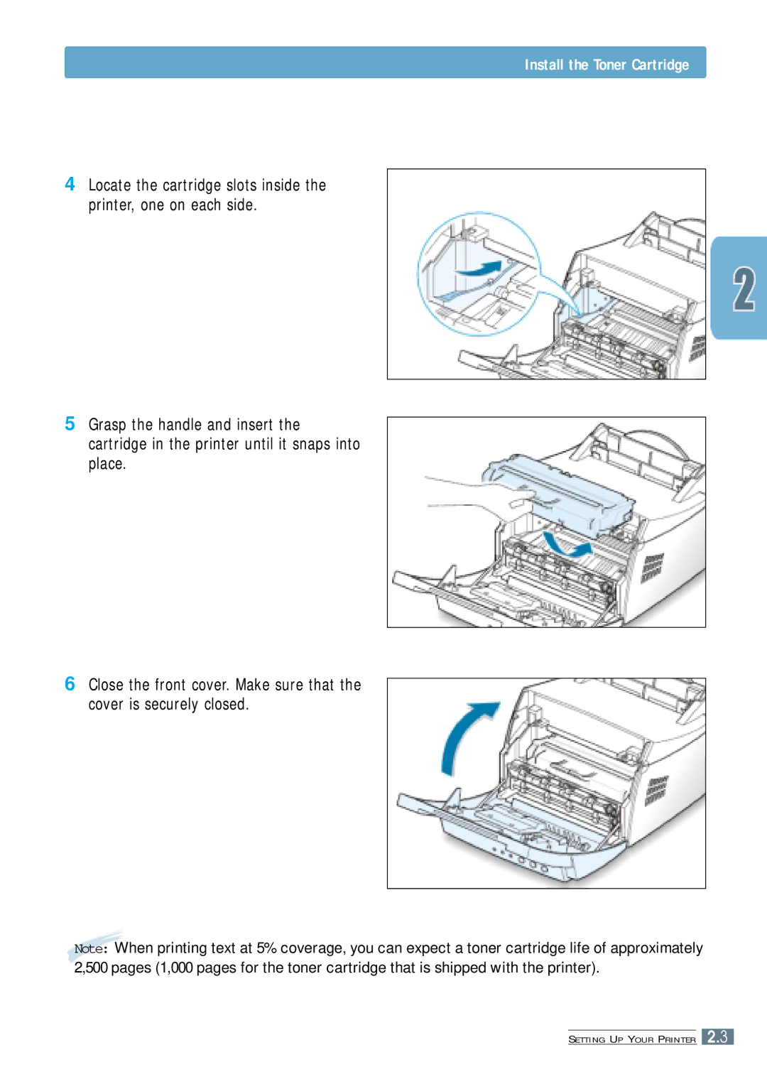 Samsung ML-4500 manual Install the Toner Cartridge 