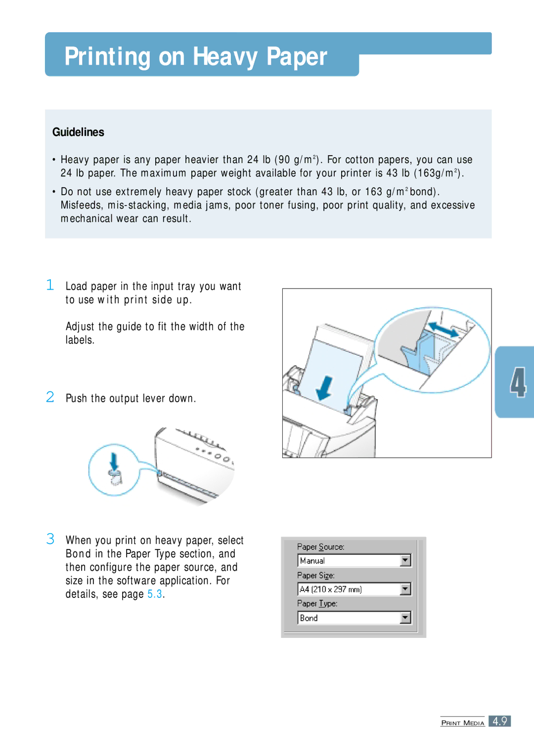 Samsung ML-4500 manual Printing on Heavy Paper 