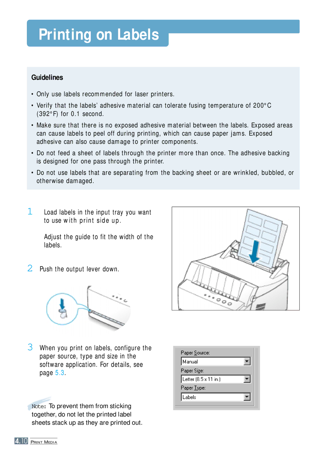 Samsung ML-4500 manual Printing on Labels 