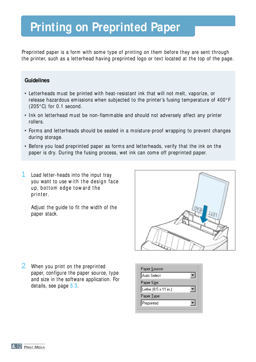 Samsung ML-4500 manual Printing on Preprinted Paper 