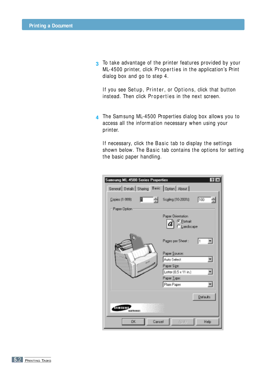 Samsung ML-4500 manual Printing a Document 