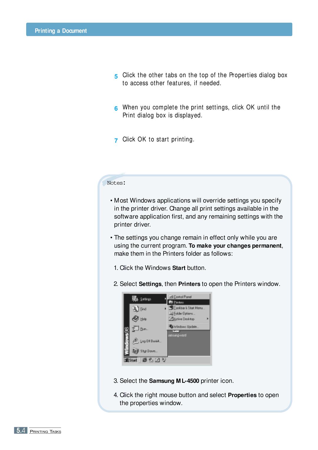 Samsung ML-4500 manual Printing a Document 