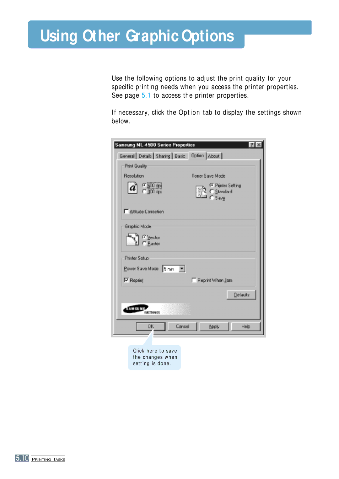 Samsung ML-4500 manual Using Other Graphic Options 