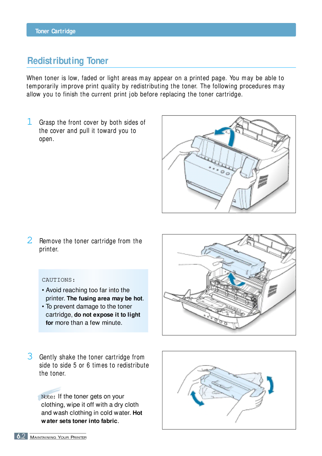 Samsung ML-4500 manual Redistributing Toner, Toner Cartridge 