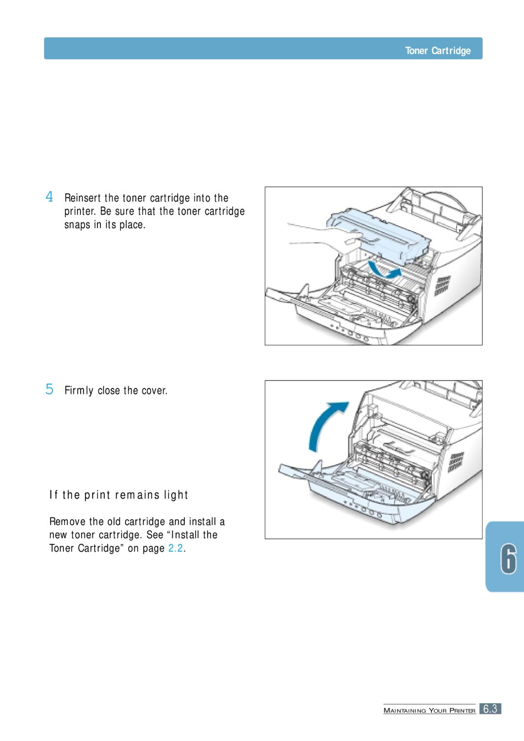 Samsung ML-4500 manual Firmly close the cover, If the print remains light 