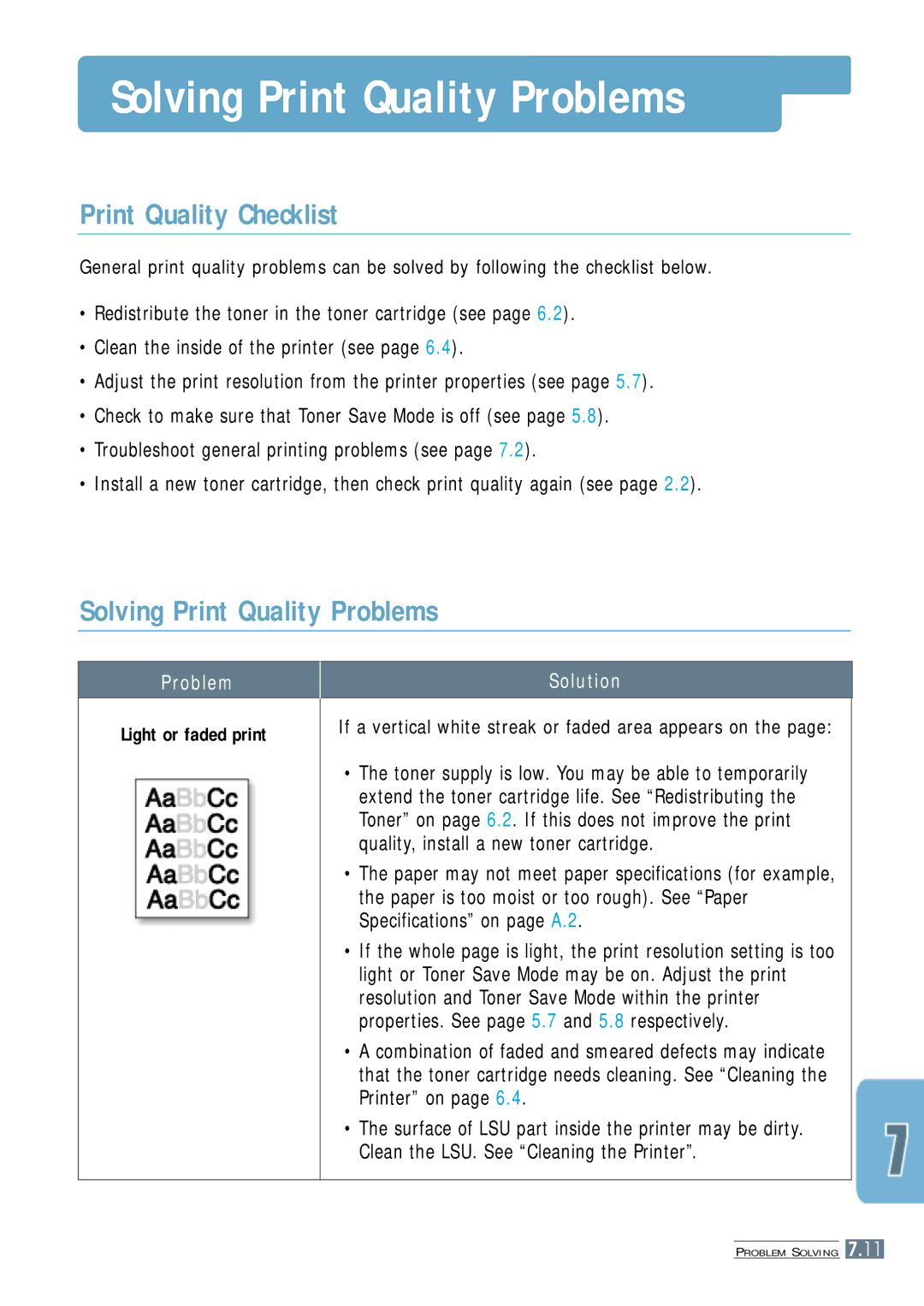 Samsung ML-4500 manual Solving Print Quality Problems, Print Quality Checklist 