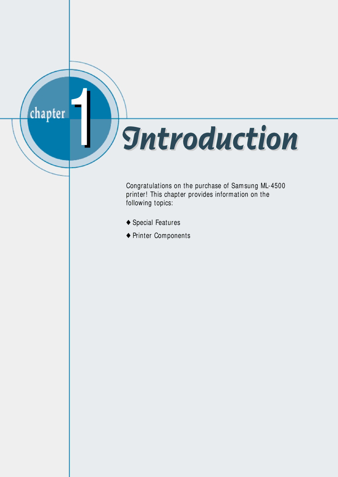 Samsung ML-4500 manual Special Features Printer Components 