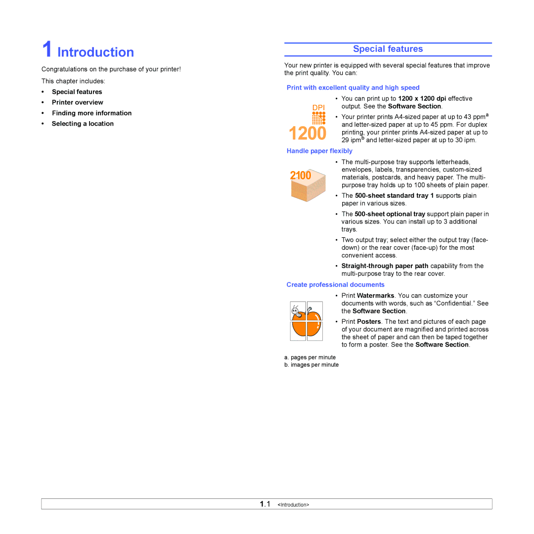 Samsung ML-4551ND, ML-4550 manual Introduction, Special features, Software Section 