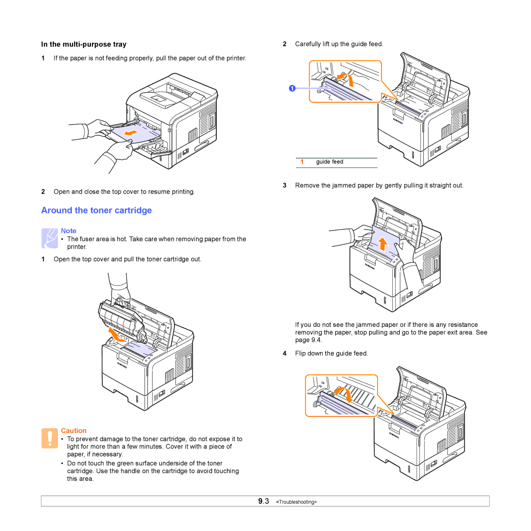 Samsung ML-4551ND, ML-4550 manual Around the toner cartridge, Multi-purpose tray 