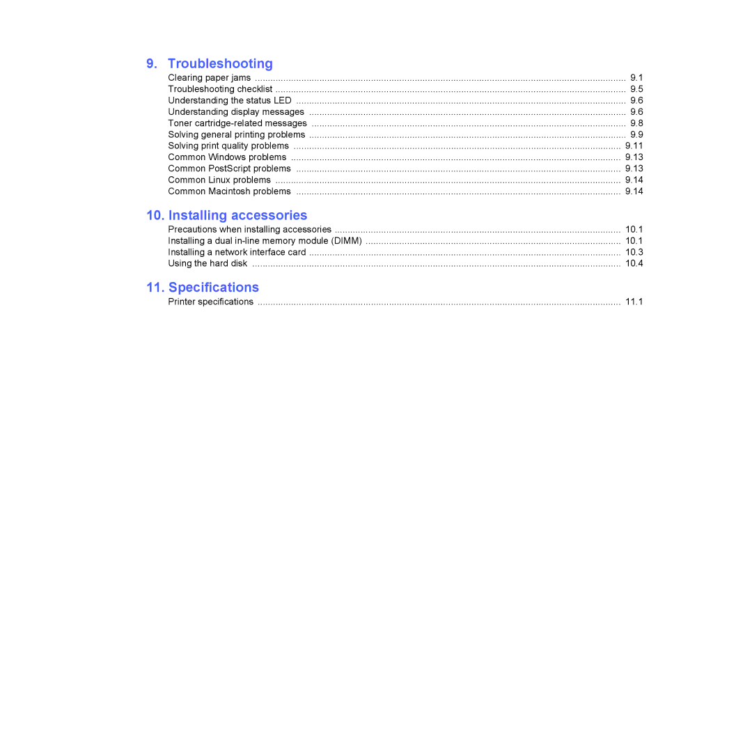 Samsung ML-4550, ML-4551ND manual Troubleshooting, Installing accessories, Specifications 