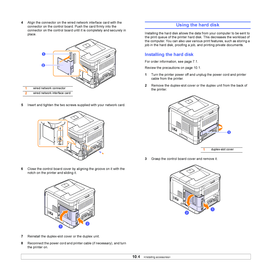 Samsung ML-4550, ML-4551ND manual Using the hard disk, Installing the hard disk 