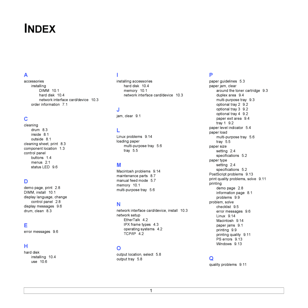 Samsung ML-4550, ML-4551ND manual Index 