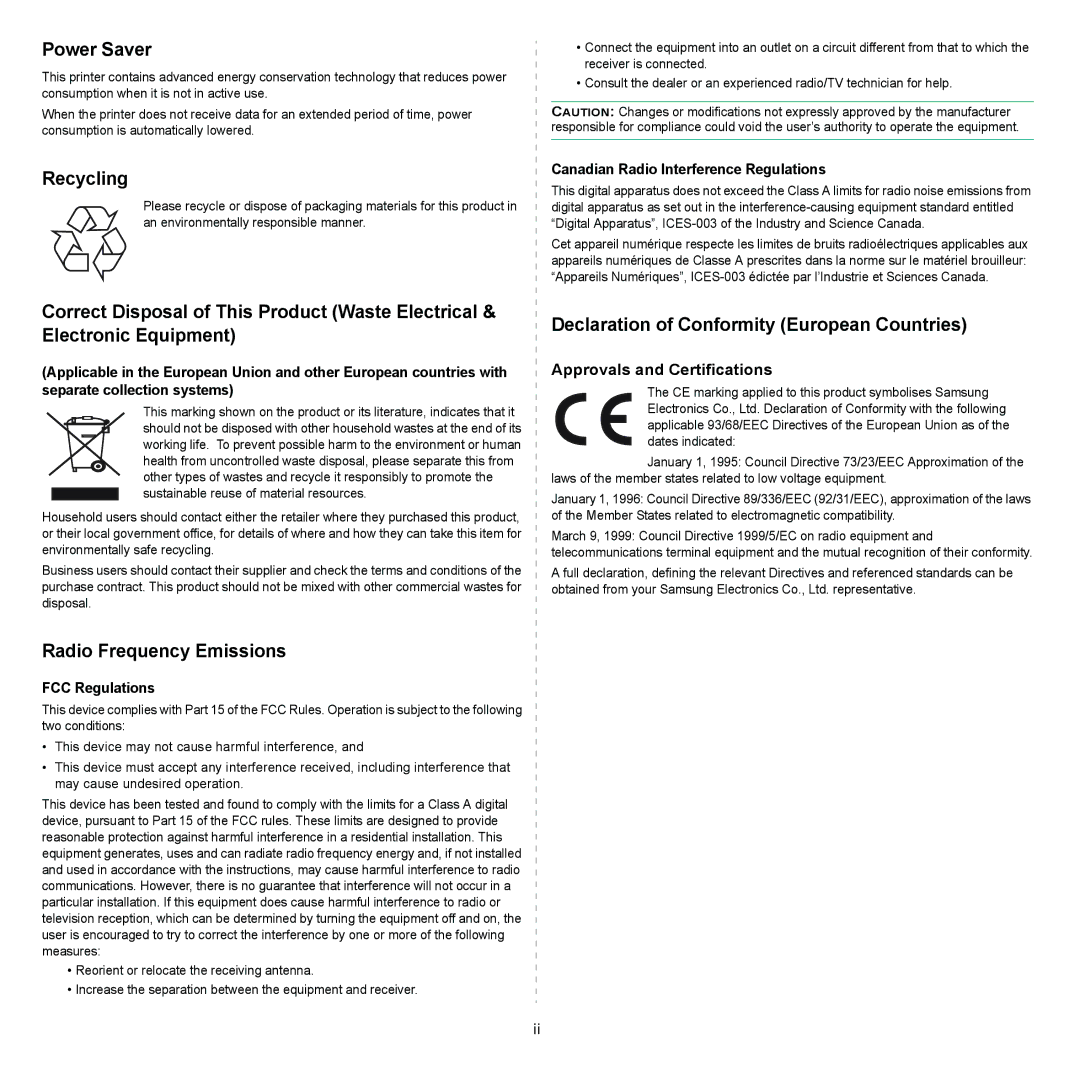 Samsung ML-4550, ML-4551ND manual Canadian Radio Interference Regulations, FCC Regulations 