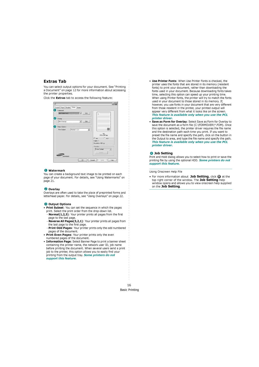 Samsung ML-4550, ML-4551ND manual Extras Tab, On the Job Setting 