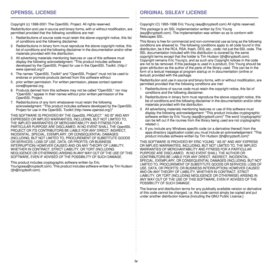 Samsung ML-4550, ML-4551ND manual Openssl License, Original Ssleay License 