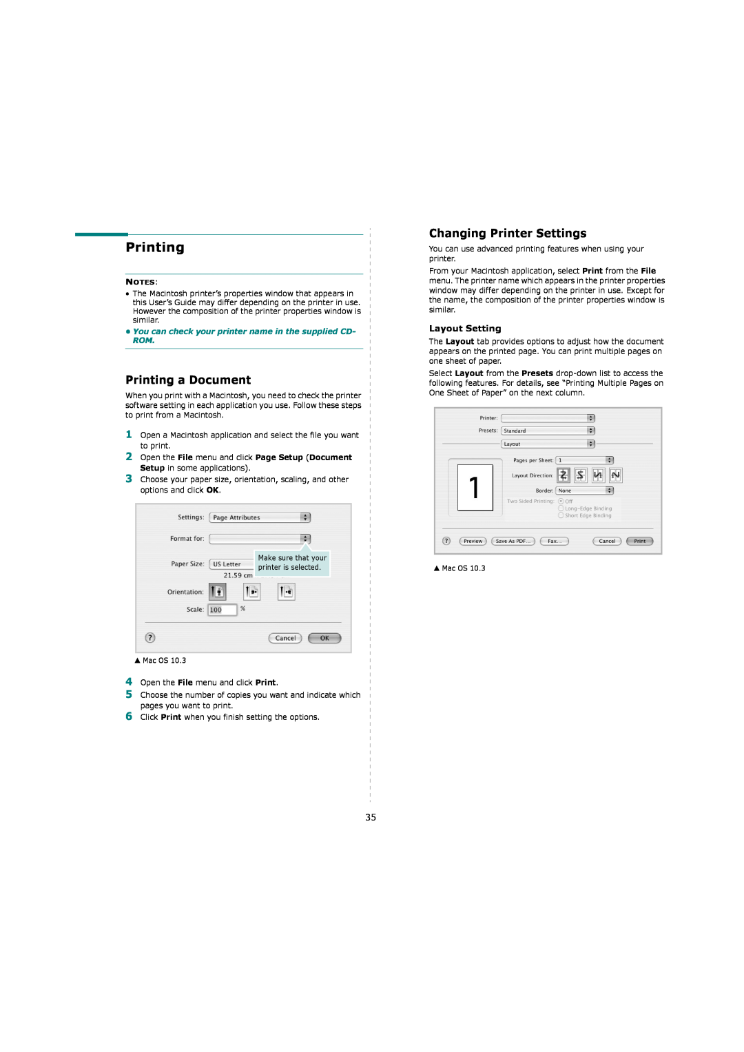 Samsung ML-4551ND, ML-4550 manual Printing a Document, Changing Printer Settings, Layout Setting 