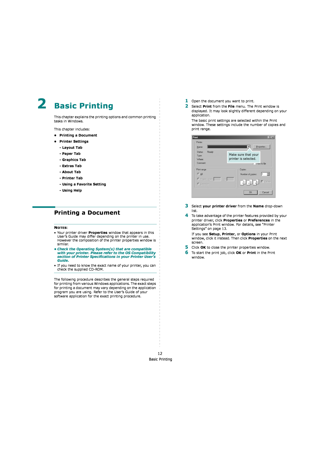 Samsung ML-4550, ML-4551ND manual Basic Printing, Printing a Document Printer Settings Layout Tab Paper Tab 