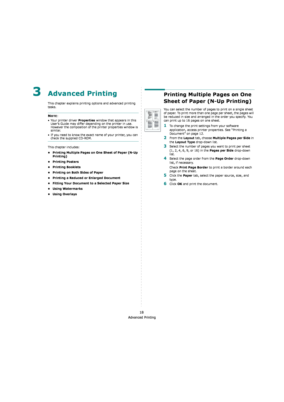 Samsung ML-4550, ML-4551ND Advanced Printing, Printing Multiple Pages on One Sheet of Paper N-Up Printing, Using Overlays 