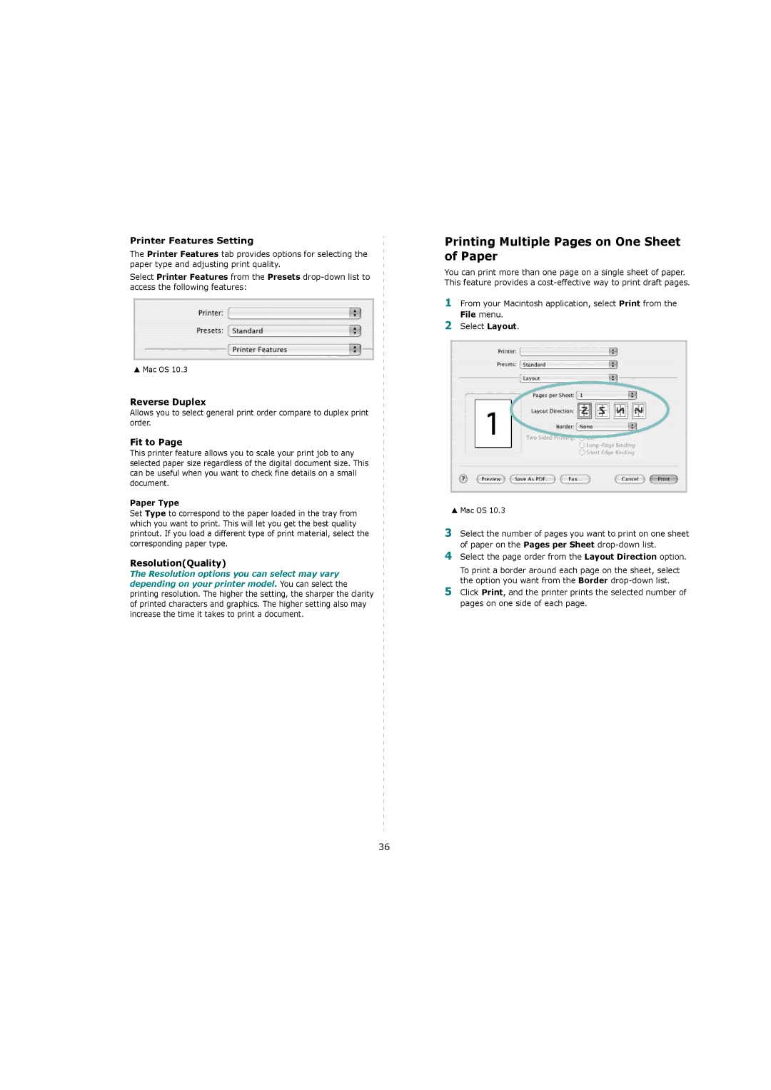 Samsung ML-4551N manual Printing Multiple Pages on One Sheet of Paper, Printer Features Setting, Reverse Duplex, Fit to 