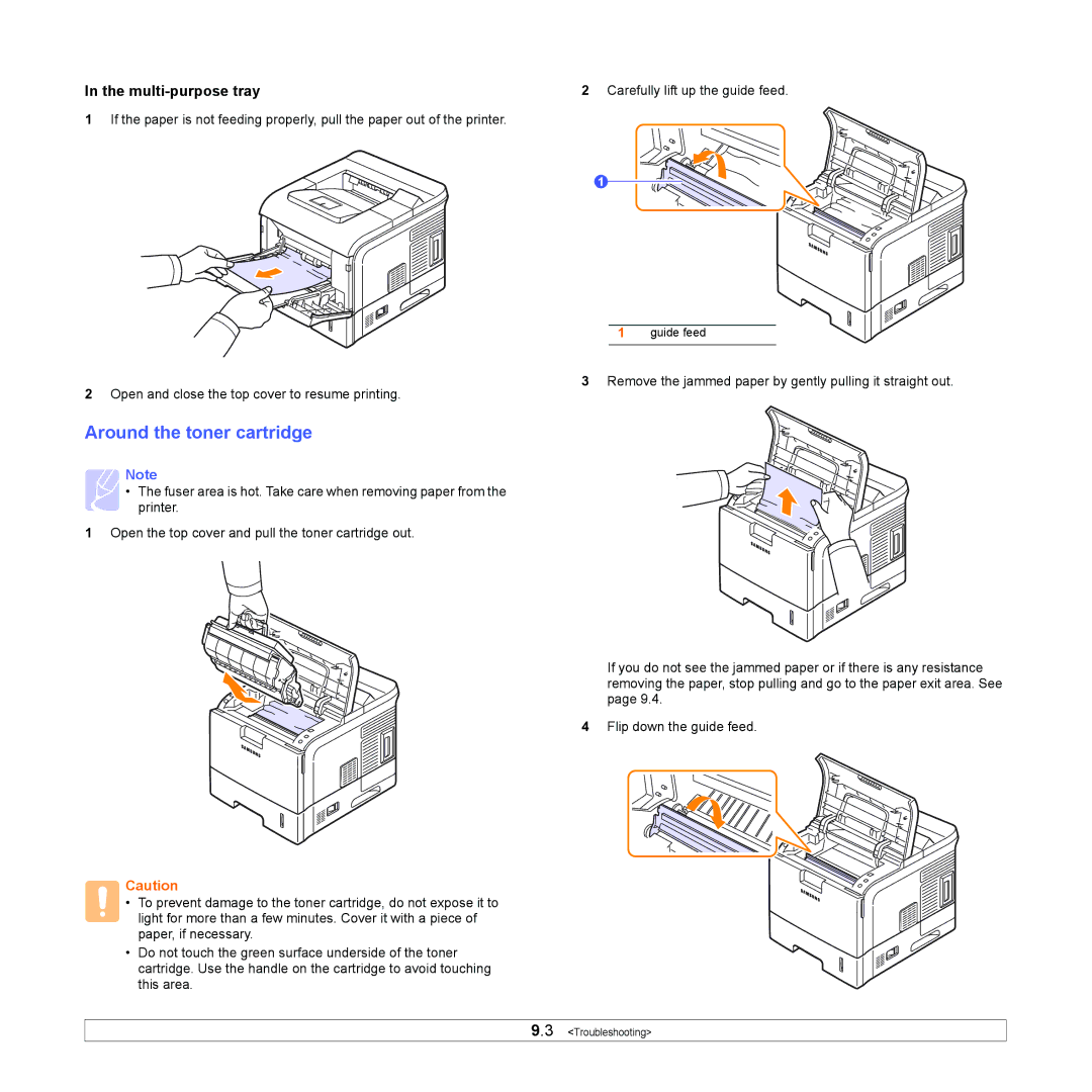 Samsung ML-4551N manual Around the toner cartridge, Multi-purpose tray 