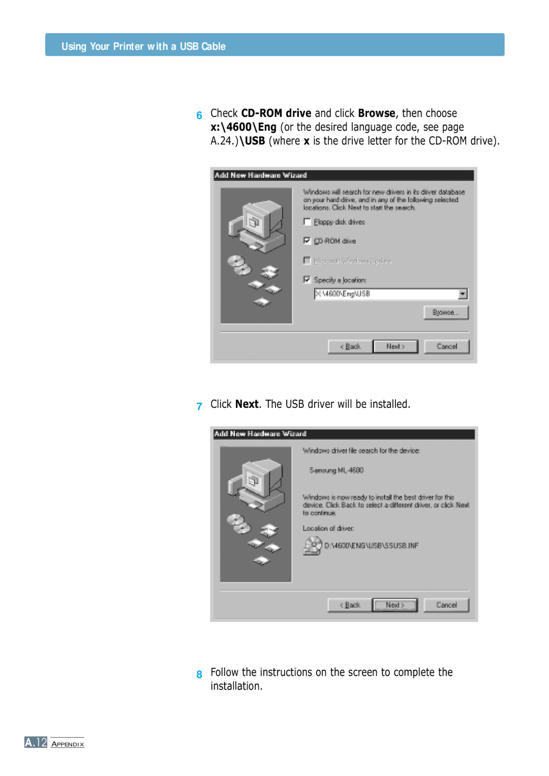 Samsung ML-4600 manual Using Your Printer with a USB Cable 