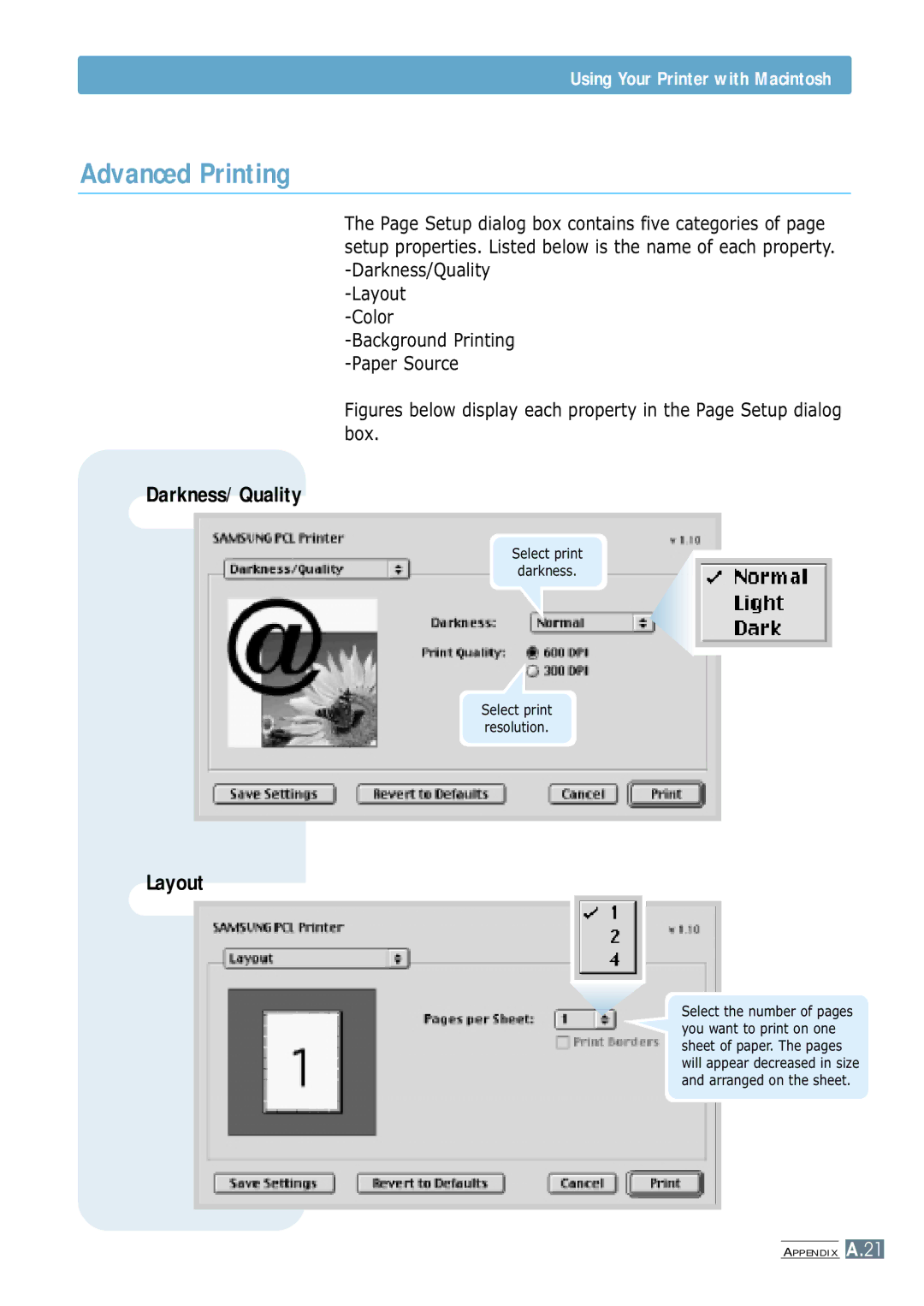 Samsung ML-4600 manual Advanced Printing, Layout 