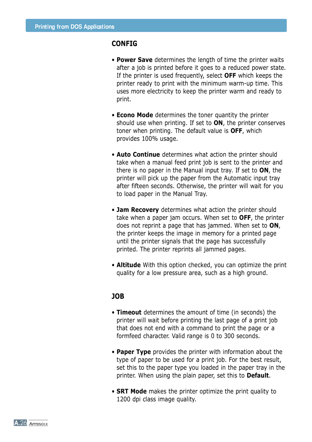 Samsung ML-4600 manual Config 