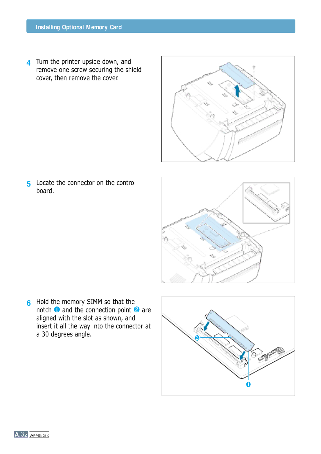 Samsung ML-4600 manual Installing Optional Memory Card 