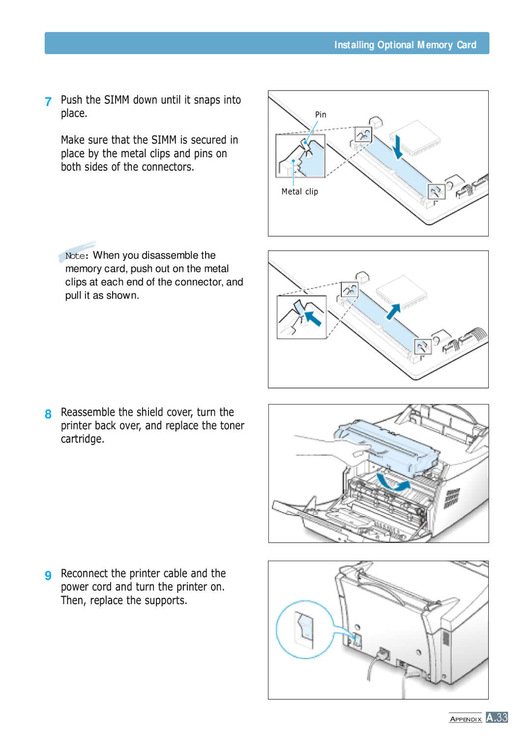 Samsung ML-4600 manual Push the Simm down until it snaps into place 