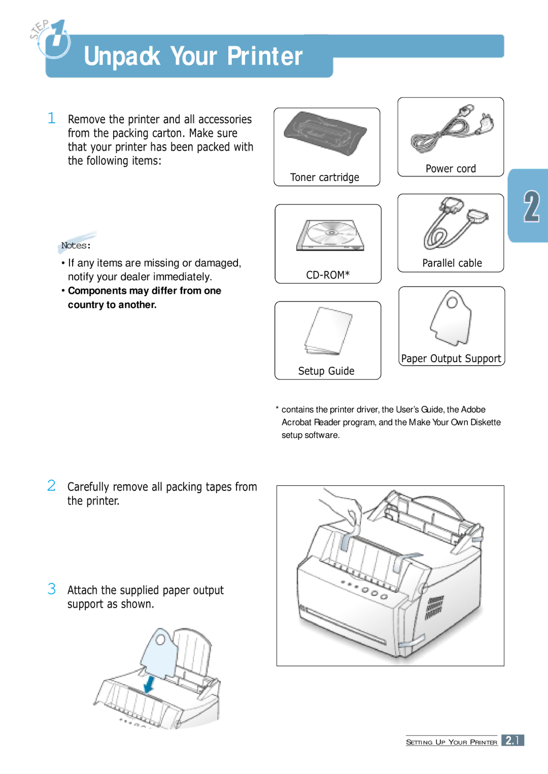 Samsung ML-4600 manual Unpack Your Printer, Components may differ from one country to another 