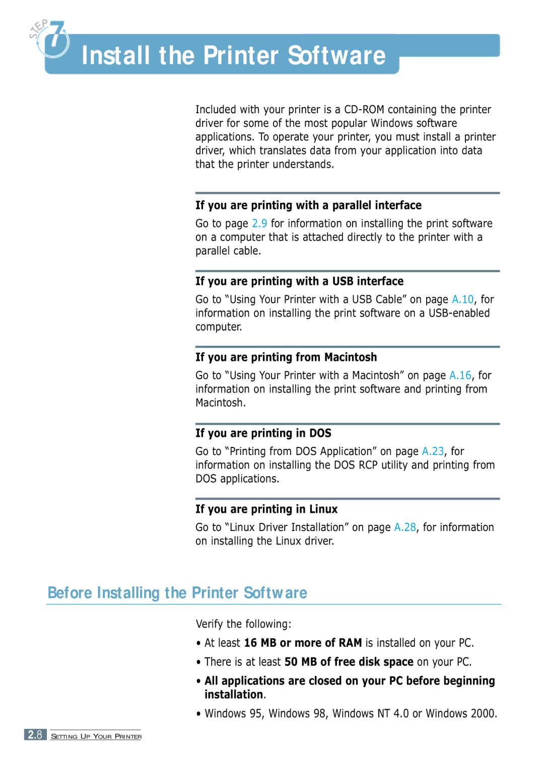 Samsung ML-4600 manual Install the Printer Software, Before Installing the Printer Software 