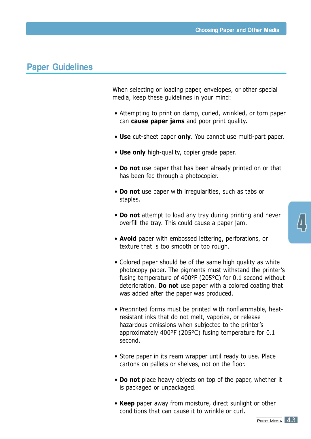 Samsung ML-4600 manual Paper Guidelines 