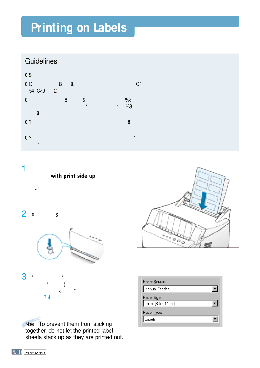 Samsung ML-4600 manual Printing on Labels 