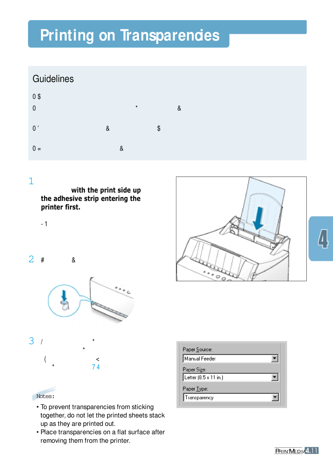 Samsung ML-4600 manual Printing on Transparencies 