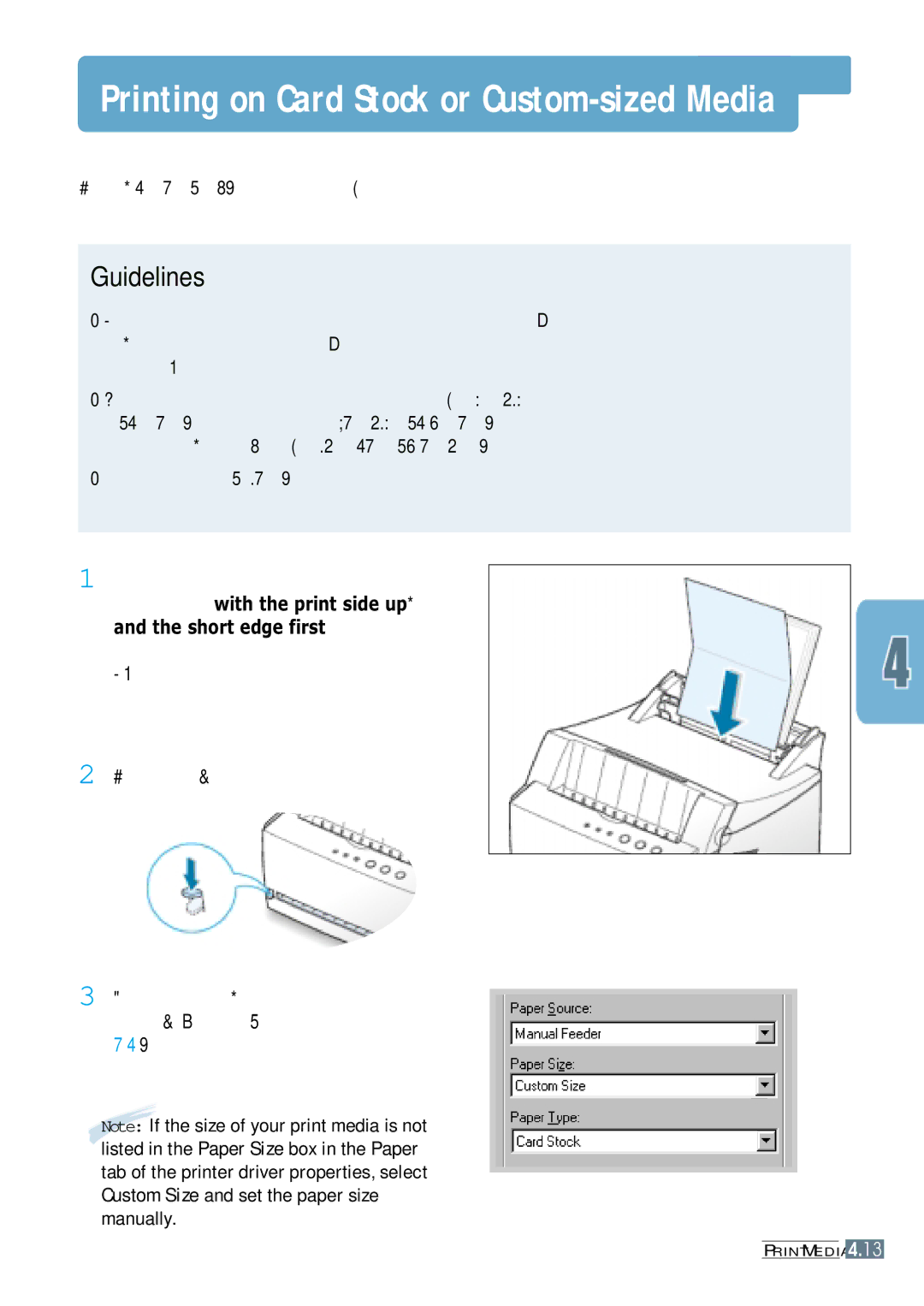 Samsung ML-4600 manual Printing on Card Stock or Custom-sized Media 