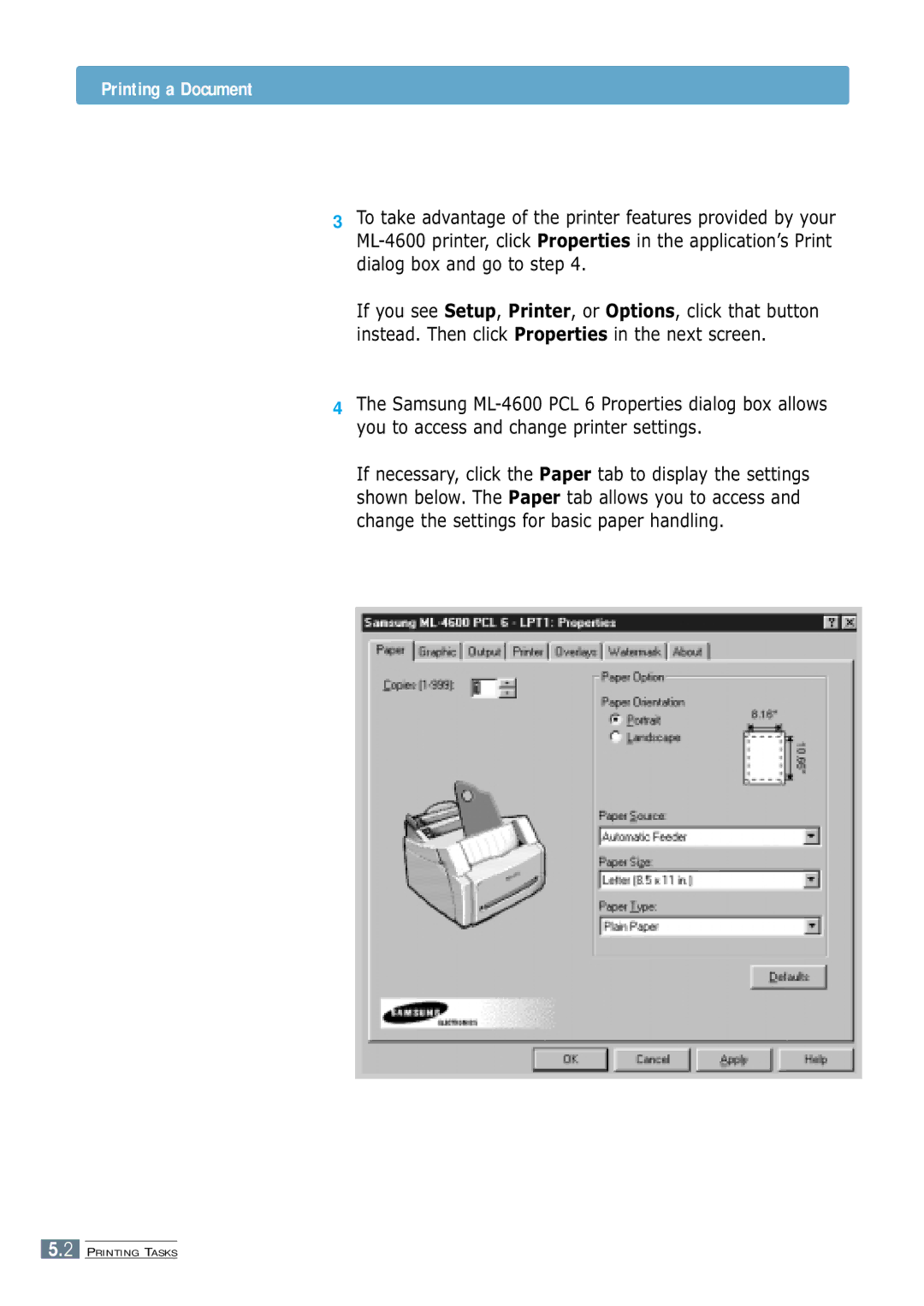 Samsung ML-4600 manual Printing a Document 