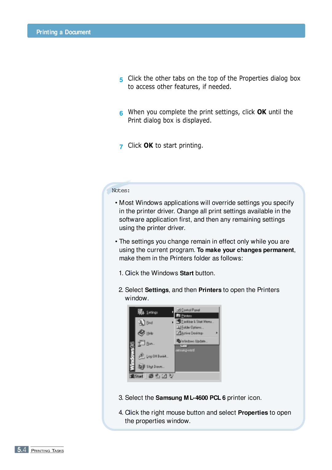 Samsung ML-4600 manual Printing a Document 