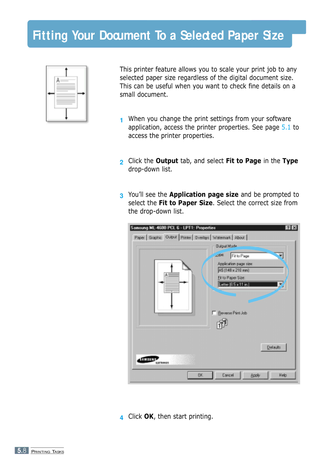 Samsung ML-4600 manual Fitting Your Document To a Selected Paper Size 