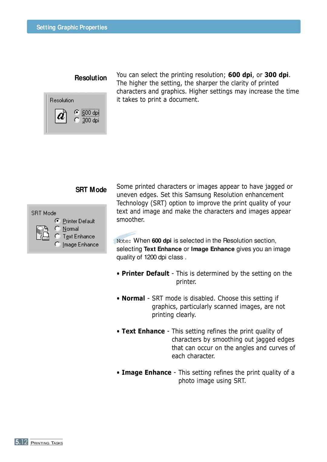 Samsung ML-4600 manual Resolution SRT Mode 