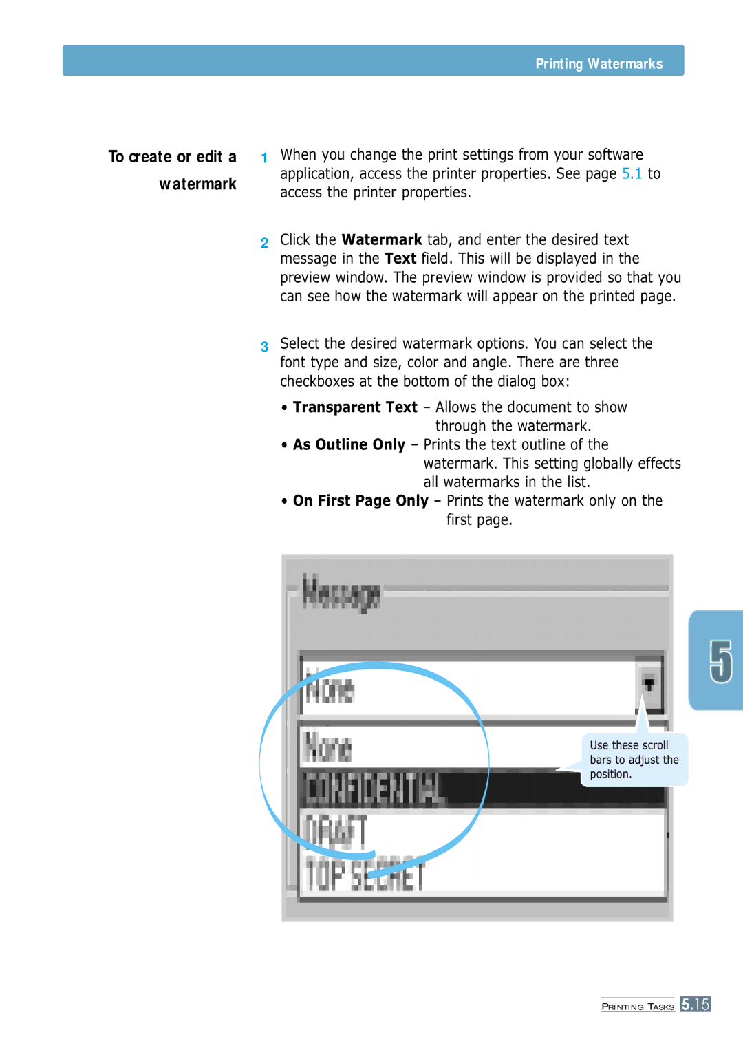 Samsung ML-4600 manual Printing Watermarks 