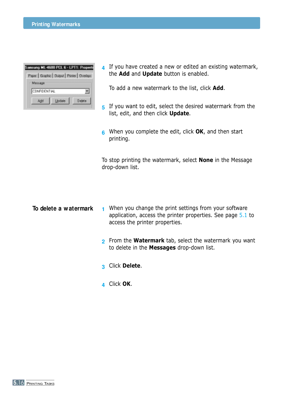 Samsung ML-4600 manual Click Delete Click OK 