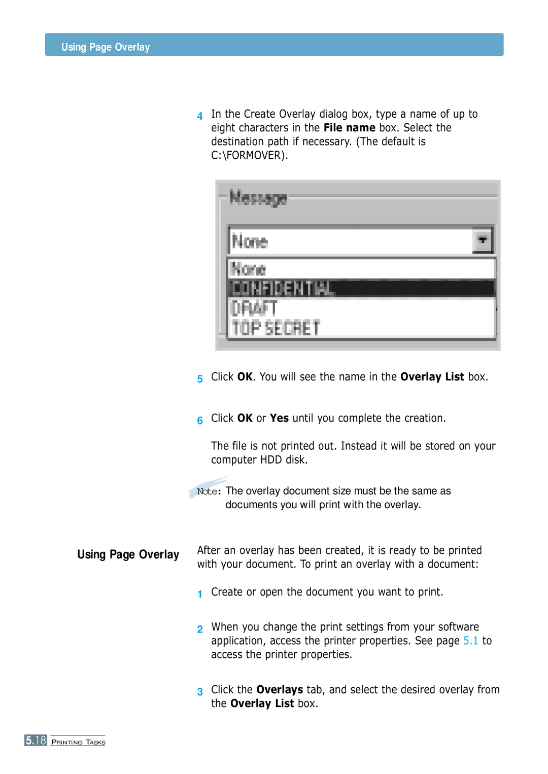 Samsung ML-4600 manual Using Page Overlay, Create or open the document you want to print 