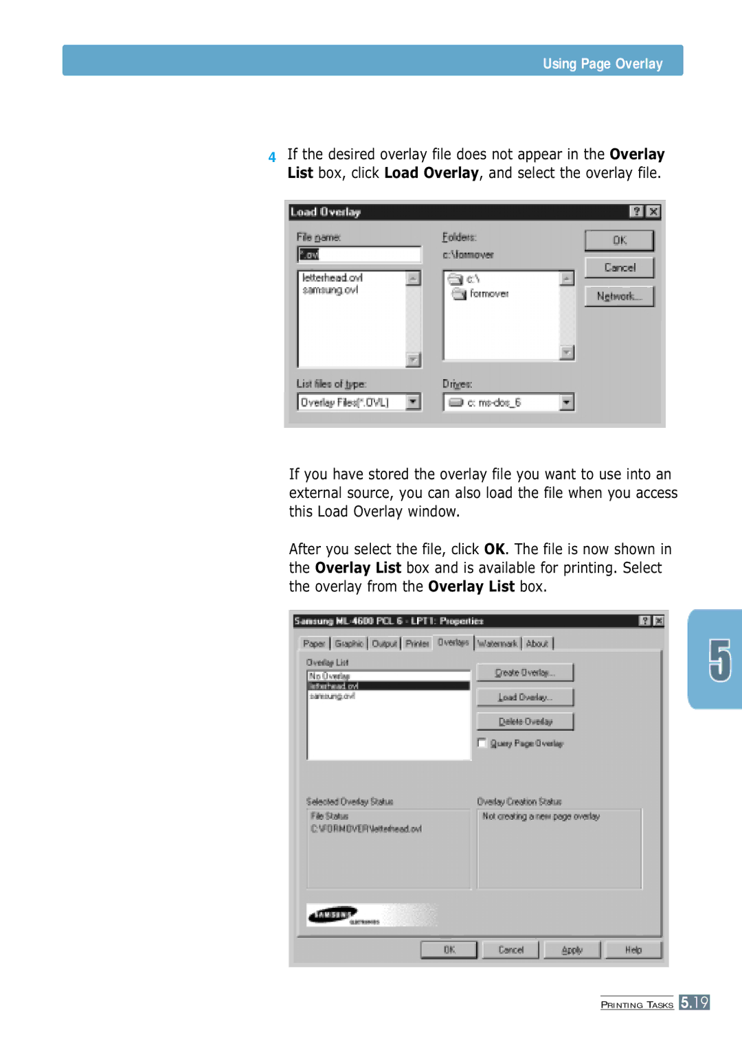 Samsung ML-4600 manual Using Page Overlay 